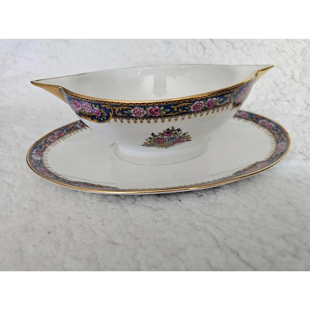 Vintage TLB Limoges Gravy Bowl Floral Gold Trim Plate 9" Bowl 8" Bowl Depth 3''